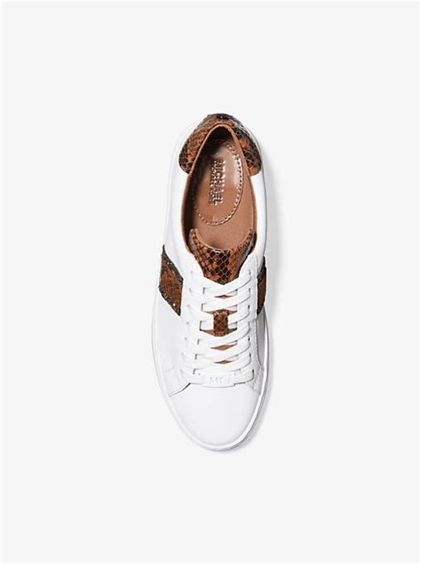 michael kors irving stripe gold|Irving Leather and Embossed Stripe Sneaker .